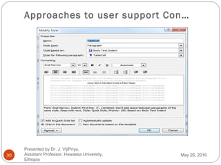 Approaches to user support Con…
30 May 26, 2016
Presented by Dr. J. VijiPriya,
Assistant Professor, Hawassa University,
Ethiopia
 
