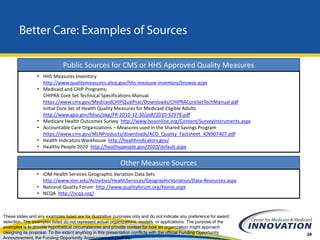 Better Care: Examples of Sources

                              Public Sources for CMS or HHS Approved Quality Measures
  ...