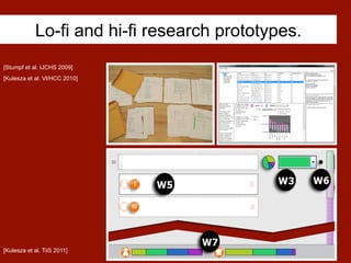 Lo-fi and hi-fi research prototypes.
[Stumpf et al. IJCHS 2009]
[Kulesza et al. Vl/HCC 2010]
[Kulesza et al. TiiS 2011]
 