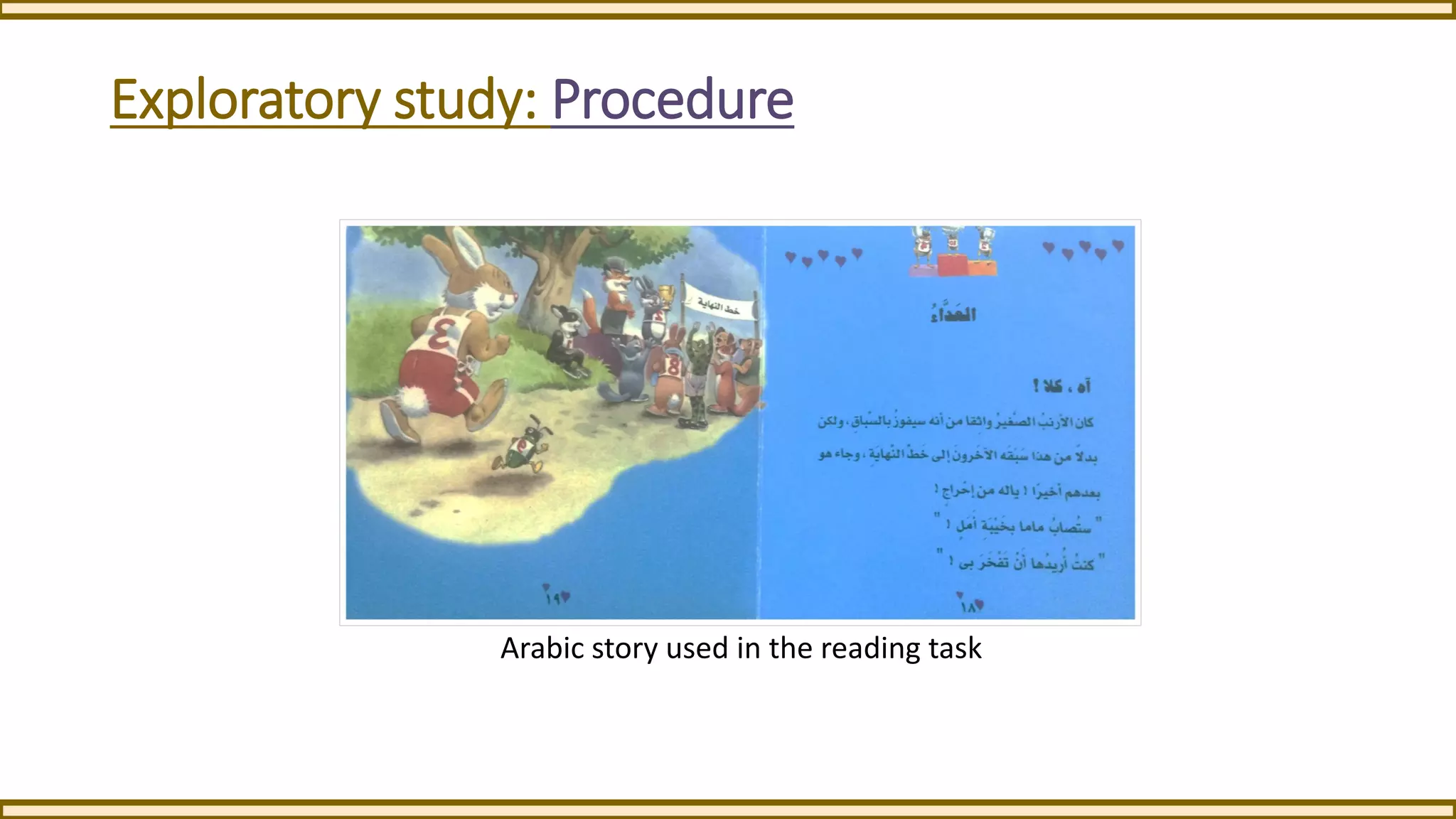 Exploratory study: Procedure
Arabic story used in the reading task
 
