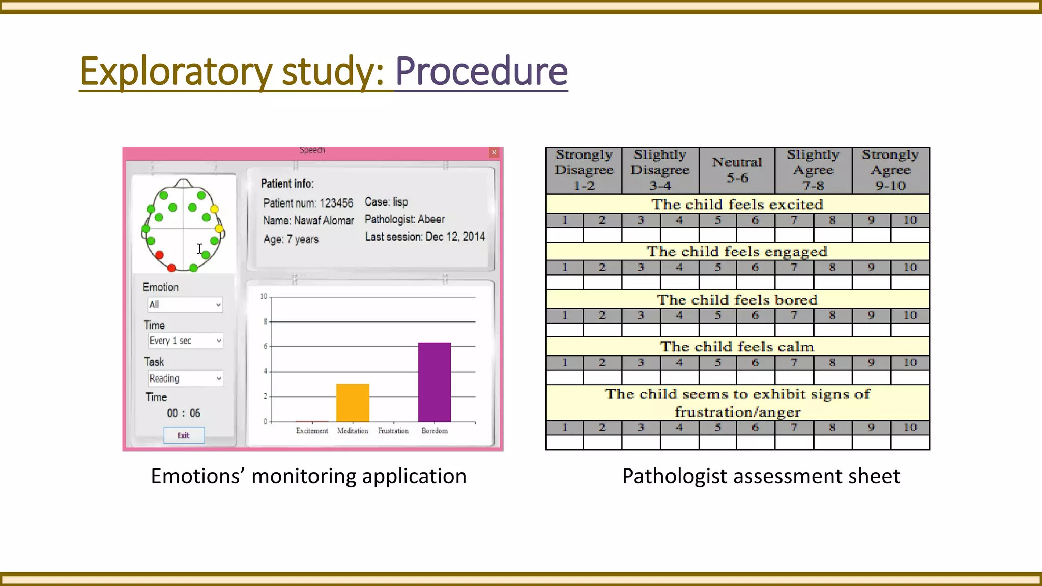 Exploratory study: Procedure
Emotions’ monitoring application Pathologist assessment sheet
 