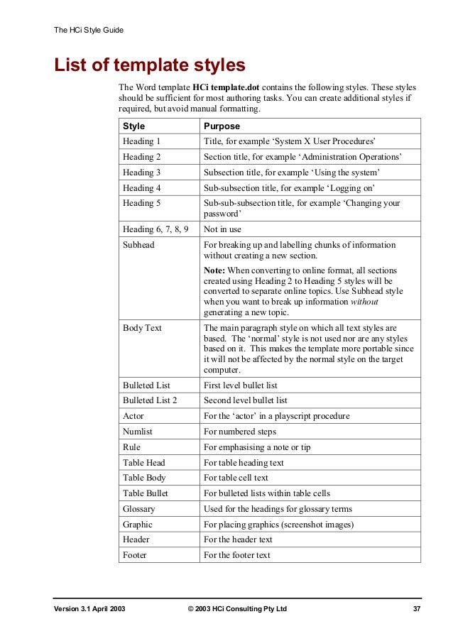 h ci style guide style guide template word