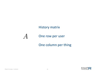 History matrix

                                    One row per user

                                    One column per thing




©MapR Technologies - Confidential        25
 