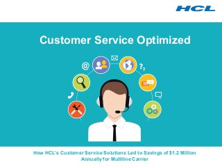 How HCL’s Customer Service Solutions Led to Savings of $1.2 Million
Annually for Multiline Carrier
Customer Service Optimized
 