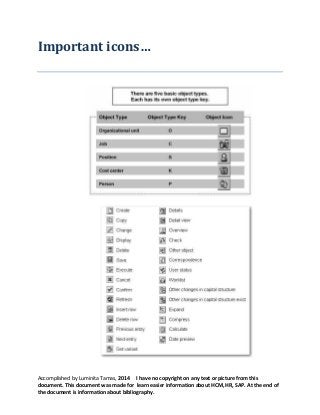 Important icons…

Accomplished by Luminita Tamas, 2014 I have no copyright on any text or picture from this
document. This document was made for learn easier information about HCM, HR, SAP. At the end of
the document is information about bibliography.

 
