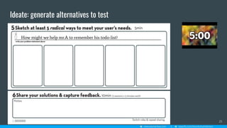 Ideate: generate alternatives to test
25
How might we help mr.A to remember his todo-list?
 