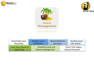 Simplified Leave and Absence Management Faster Than Legacy Manual Processes Leave Grant Based On Leave Type   Multiple Leave Definitions Automated Leave Recording Record Absences and Leave  Pending Leave Information    