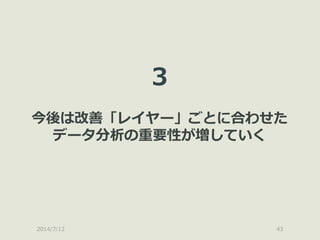 2014/7/12 43
3
今後は改善「レイヤー」ごとに合わせた
データ分析の重要性が増していく
 