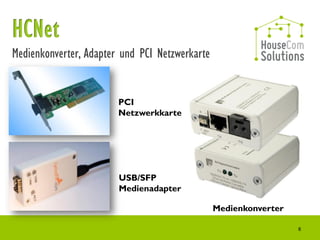 Medienkonverter, Adapter und PCI Netzwerkarte


                        PCI
                        Netzwerkkarte




                        USB/SFP
                        Medienadapter

                                                Medienkonverter

                                                                  8
 