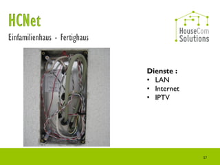 Einfamilienhaus - Fertighaus


                               Dienste :
                               • LAN
                               • Internet
                               • IPTV




                                            17
 