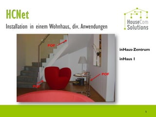 Installation in einem Wohnhaus, div. Anwendungen

                   POF
                                                   inHaus-Zentrum

                                                   inHaus 1


                                             POF


            POF




                                                              5
 