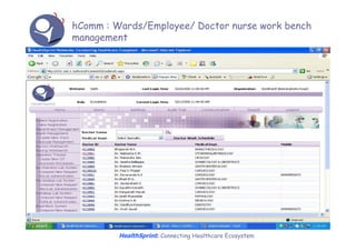 hComm : Wards/Employee/ Doctor nurse work bench
management




         HealthSprint: Connecting Healthcare Ecosystem
 