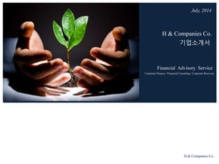 July, 2014 
H & Companies Co. 
기업소개서 
Financial Advisory Service 
Corporate Finance / Financial Consulting / Corporate Recovery 
2010 Rainbow 
H & Companies Co. 
Business Networks 
 