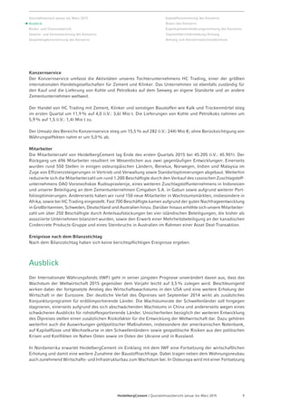 Seite 11 - Quartalsfinanzbericht Januar-März 2015 - 7. Mai 2015
UK
01.01.2015
01.03.2015
Benelux
01.01.2015
Deutschland
01.01.2015
Bosnien
01.01.2015
Polen
01.04.2015
Norwegen
01.01.2015
Ungarn
01.03.2015
01.04.2015
PERFORM – Fokus liegt weiter auf Verbesserung der Margen bei Zement
British Columbia
01.01.2015
Washington
01.01.2015
Oregon
01.01.2015
California
01.04.2015
01.10.2015
Arizona
01.04.2015 Texas
01.04.2015
Alabama
01.04.2015
Florida
01.01.2015
Central Region
01.04.2015
Prairies
01.01.2015
Mid Atlantic
01.04.2015
North East
01.04.2015
New York
01.04.2015
EUROPA
Angekündigte und zum Teil umgesetzte
Preiserhöhungen bei Zement
Tsch. Rep.
01.01.2015
NORDAMERIKA
Angekündigte und zum Teil umgesetzte
Preiserhöhungen bei Zement
 