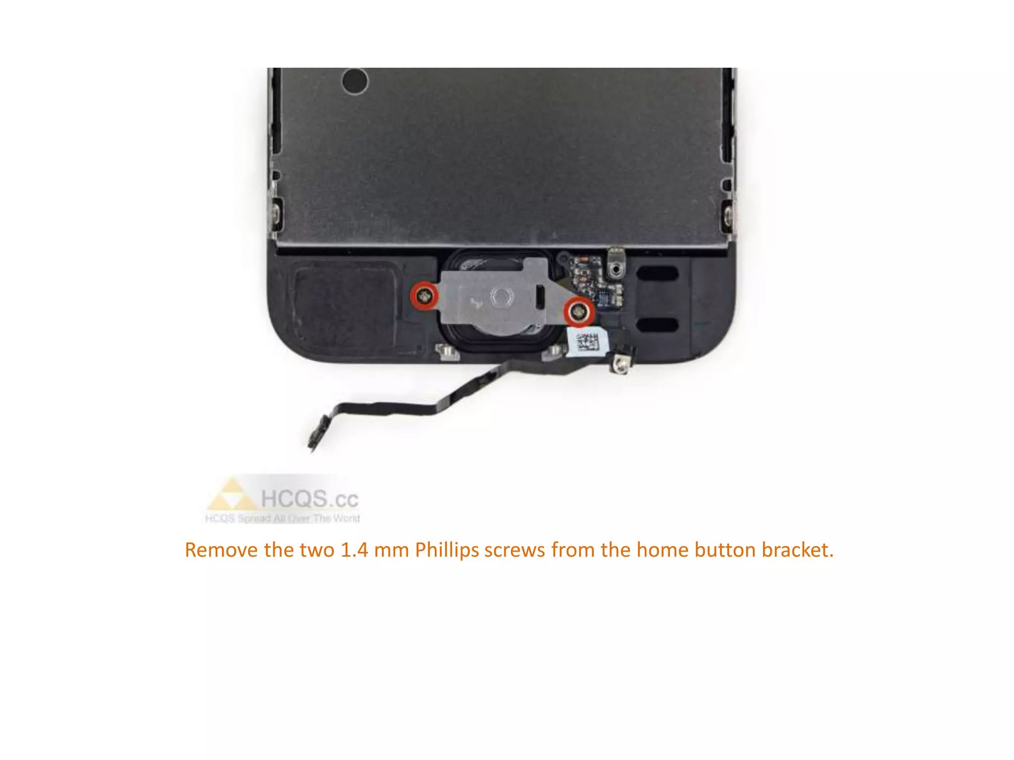 Remove the two 1.4 mm Phillips screws from the home button bracket.
 