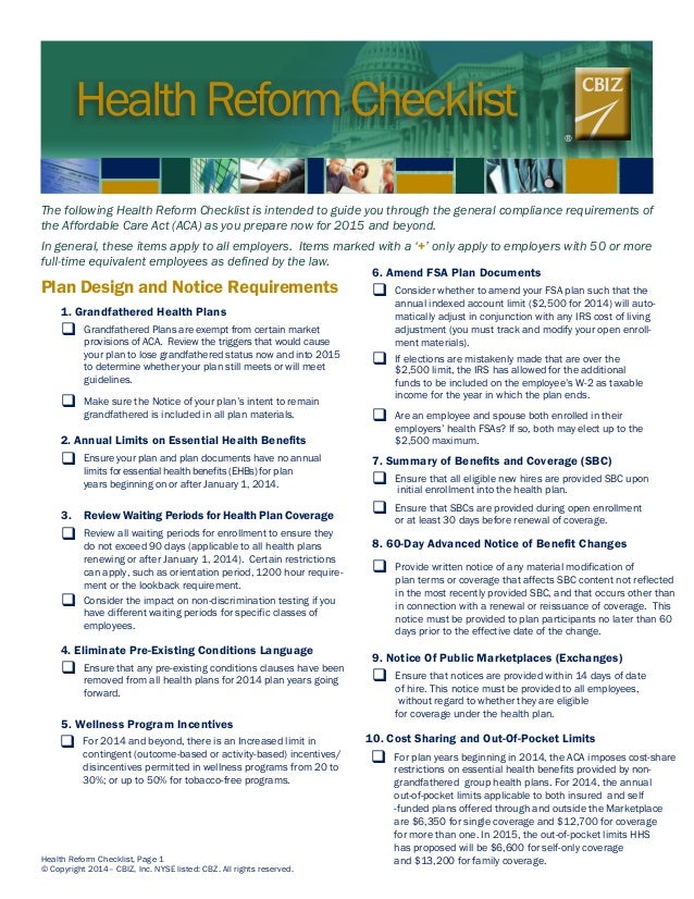 Health Reform Checklist