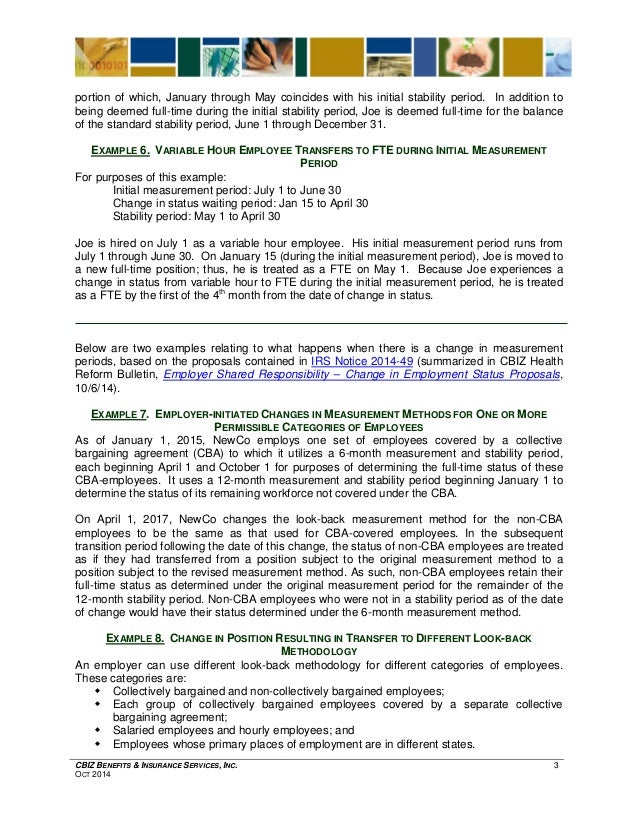Aca Employer Shared Responsibility Rules Examples Of Change In Measu Aca Employer Shared Responsibility Rules Examples Of Change In Measu
