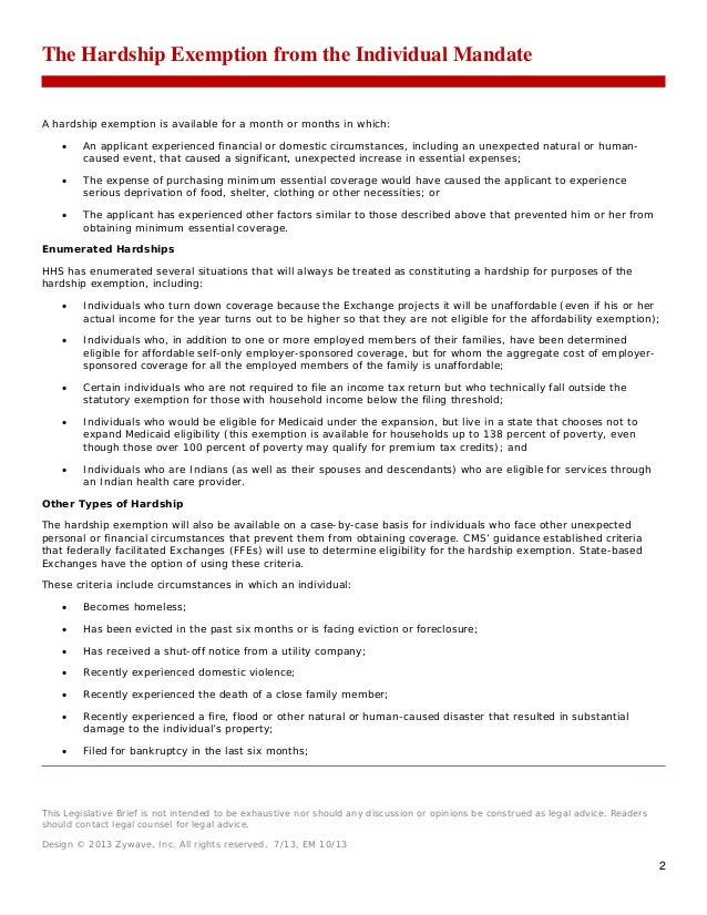 HCR Hardship Exemption From the Individual Mandate