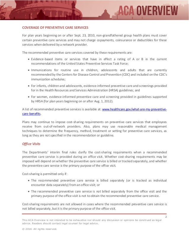 ACA Preventive Care Coverage Guidelines