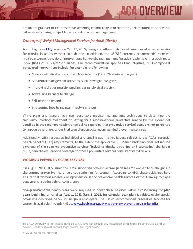 ACA Preventive Care Coverage Guidelines