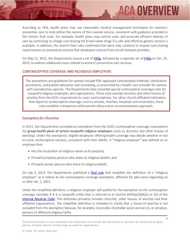 ACA Preventive Care Coverage Guidelines