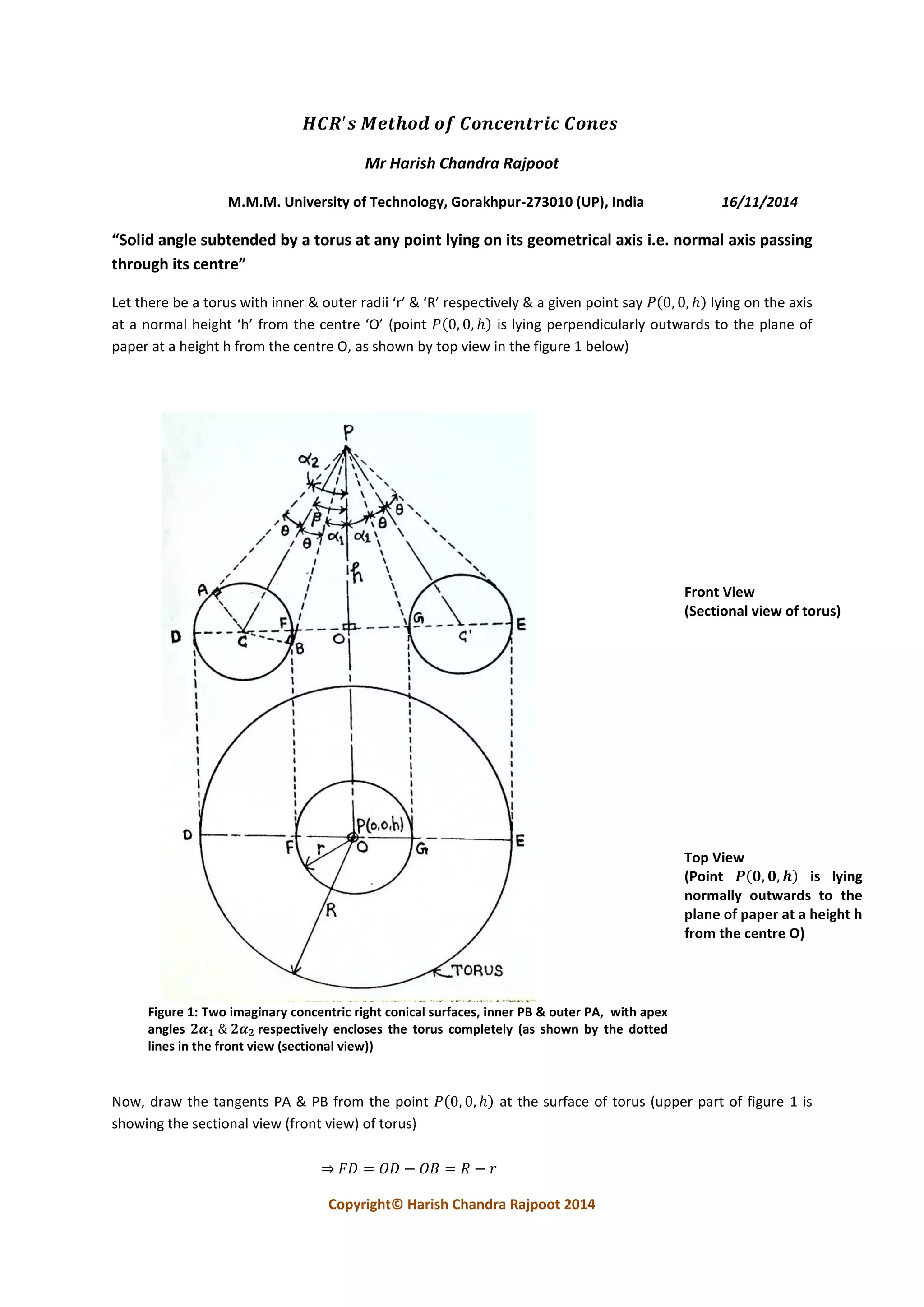 HCR's method of concentric cones (solid angle subtended by a torus at ...