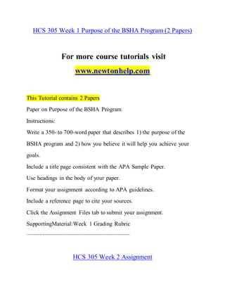 HCS 305 Doing by learn/newtonhelp.com