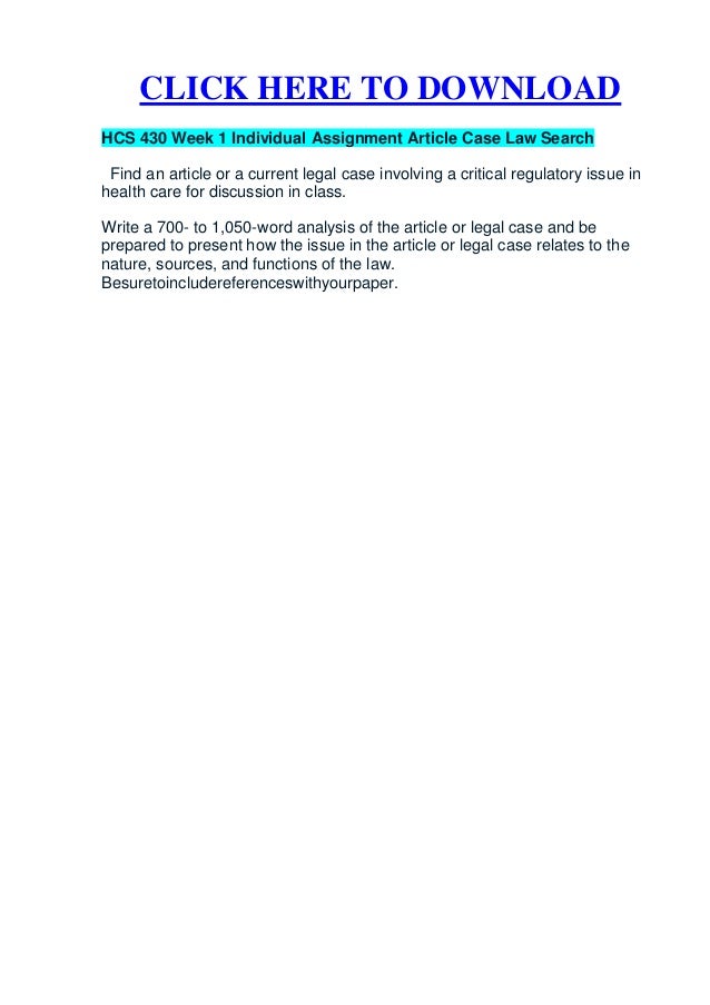 Hcs 430 week 1 individual assignment article case law search