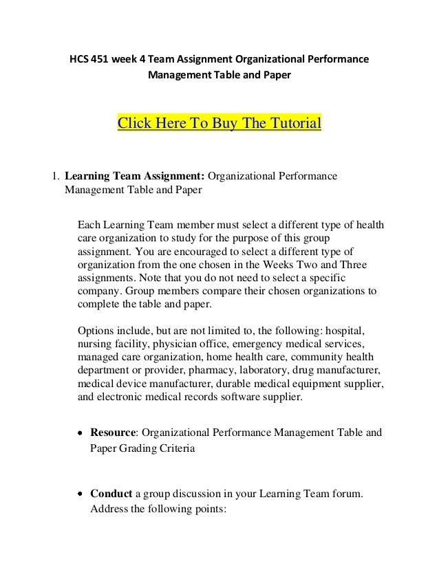 HCS 456 Organizational Performance Management Paper and Table