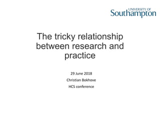 The tricky relationship
between research and
practice
29 June 2018
Christian Bokhove
HCS conference
 