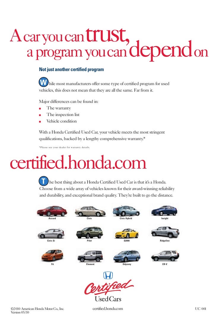 Honda Certified Used Cars Brochure DCH Honda of Temecula