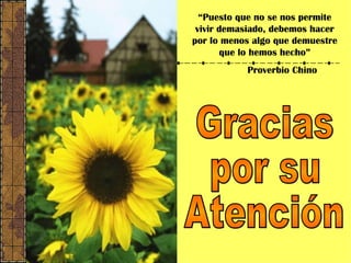 “ Puesto que no se nos permite vivir demasiado, debemos hacer por lo menos algo que demuestre que lo hemos hecho” Proverbio Chino Gracias por su Atención 