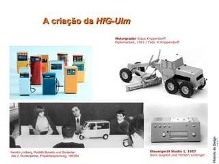 Kerstin Lindberg, Rodolfo Bonetto und Studenten  des 2. Studienjahres, Projektbesprechung, 1963/64 Steuergerät Studio 1, 1957 Hans Gugelot und Herbert Lindinger Motorgrader  Klaus Krippendorff Diplomarbeit, 1961 / Foto: K.Krippendorff A criação da  HfG-Ulm Kerstin Lindberg, Rodolfo Bonetto und Studenten des 2. Studienjahres, Projektbesprechung, 1963/64                                                                                                                                                                                                                                                                                                       