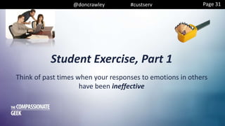 @doncrawley #custserv
Think of past times when your responses to emotions in others
have been ineffective
Student Exercise, Part 1
Page 31
 