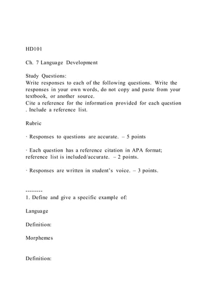 HD101Ch. 7 Language DevelopmentStudy Questions Write | PDF