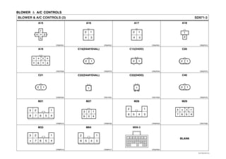 BLOWER ＆ A/C CONTROLS
BLANK
SD971-3BLOWER & A/C CONTROLS (3)
CR05F001 CR04F001 CR04F001 CR02F012
A15 A16 A17 A18
CR07F009
A19
1
5
4 2
2 1
4 3
2 1
4 3
1
2
CR02F075
C15(D4AF/D4AL)
2 1
CR02F075
C20
2 1
CR02F075
C40
2 1
CR02F025
C21
2 1
CR02F040
C15(D4DD)
2 1
CR01F001
C22(D4AF/D4AL)
1
CR01F020
C22(D4DD)
1
CR06F002CR08F010
M21 M27
2 1
7 6 5 4
3
8
3 2 1
6 5 4
CR06F003 CR07F002
M28 M29
2 1
6 5 4 3 7 6 5 4
1
*3
6 4
*
*
*
* *
*
CR06F017CR08F010
M33 M64
*
2 1
7 6 5 4
3 2 1
6 5 4 3
CR32F004
M99-3
******
*** ** *
*****
*
1
812 11
192024
13
234567
EVTSD7971CL
 