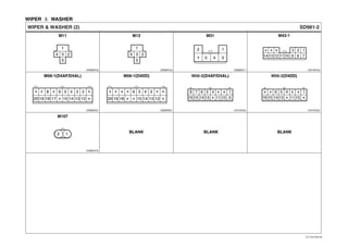 WIPER ＆ WASHER
SD981-2WIPER & WASHER (2)
BLANK BLANK BLANK
* * * * **
** *
6 5 4 3
15 14 13 1220 19 18
CR20F001
M56-1(D4DD)
* * * *
* *
8 6 5 4 3 2
15 14 13 1220 19 18 17
CR20F001
M56-1(D4AF/D4AL)
4 156
****
**15 1316 14 11 10
CR16F002
M56-2(D4DD)
4 15678
**
*15 1316 14 11 10 9
CR16F002
M56-2(D4AF/D4AL)
CR05F019 CR05F019 CR06F017 CR14F019
M11 M12 M31 M43-1
CR02F075
M107
1
3
5
4 2
1
3
5
4 2
2 1
*** 3 2
121314 8
1
791011
*
2 1
5 4 3
EVTSD7981BL
 