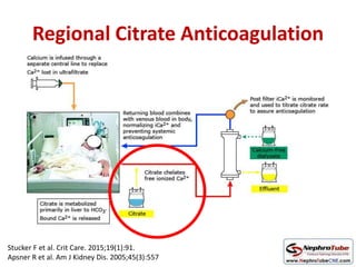 Regional Citrate Anticoagulation
Stucker F et al. Crit Care. 2015;19(1):91.
Apsner R et al. Am J Kidney Dis. 2005;45(3):557
 