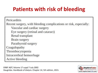 Patients with risk of bleeding
ERBP. NDT, Volume 17 suppl 7 July 2002
Daugirdas. Handbook of dialysis. Chapter 14, 5th edition, 2015.
 