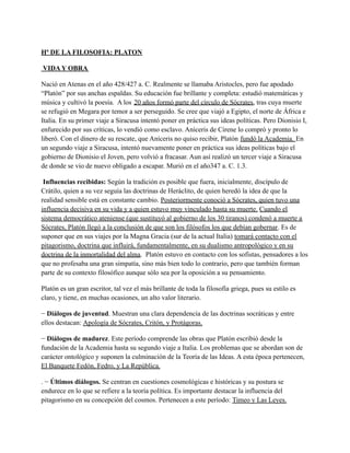Historia de la filosofía Platon. 1 bachillerato | PDF
