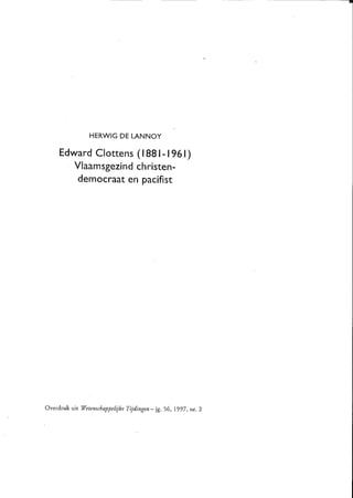 H De Lannoy Art Edward Clottens In Wetenschappelijke Tijdingen 1997 Overdruk