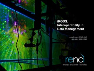 iRODS:
Interoperability in
Data Management
Leesa Brieger, RENCI-UNC
Mike Wan, DICE-UCSD

 