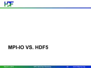 www.hdfgroup.org
MPI-IO VS. HDF5
March 4, 2015 HPC Oil & Gas Workshop 29
 