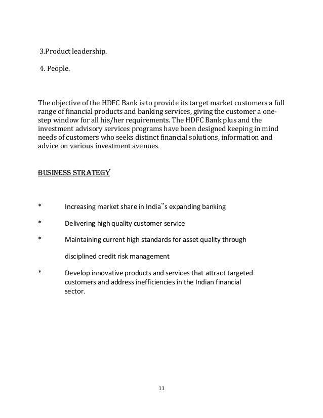 hdfc bank project report project report format for bank loan doc