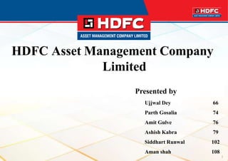 1
HDFC Asset Management Company
Limited
Ujjwal Dey 66
Parth Gosalia 74
Amit Gulve 76
Ashish Kabra 79
Siddhart Runwal 102
Aman shah 108
Presented by
 