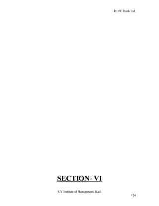 HDFC Bank Ltd. 
SECTION- VI 
S.V Institute of Management, Kadi 
124 
 