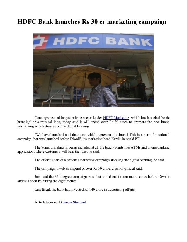 HDFC Bank launches Rs 30 cr marketing campaign