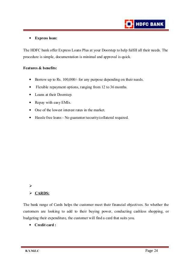 Mba Hdfc Bank Porject - 