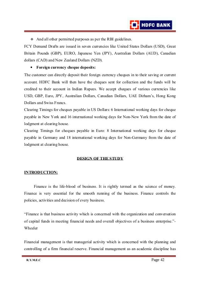 draft bank dollars canadian in bank Porject HDFC MBA