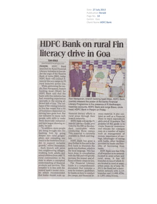 Date 27 July 2013
Publication Herald
Page No. 14
Centre Goa
Client Name HDFC Bank

 